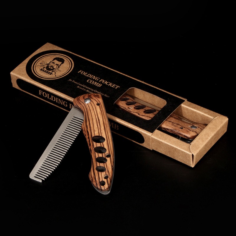 Mens Grooming Kit Bag - Pettine Pieghevole in Legno Massello e