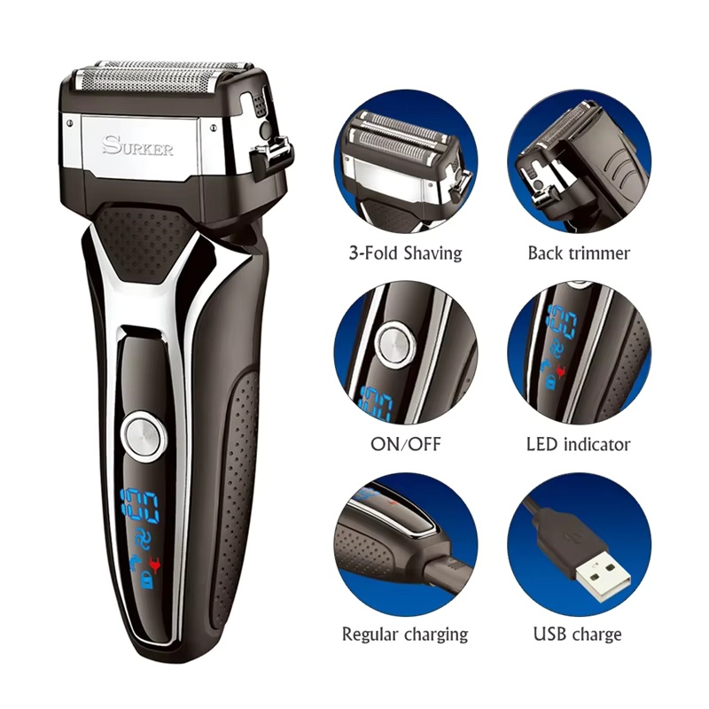 Men'S Grooming Blade - Surker Rasoio elettrico da uomo Ricaricabile